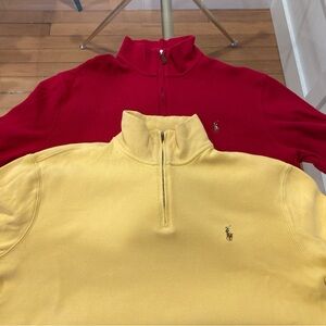 Polo Ralph Lauren Red and Yellow Quarter Zip Sweaters M/L Like New 2-Pack